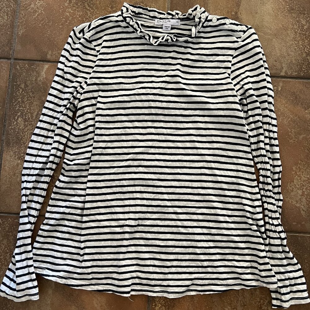 Anthropologie Stateside Striped Ruffle Neck Tee